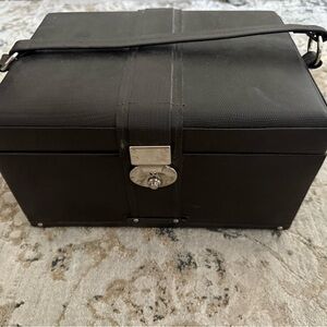 Black Leather Storage Box with Strap